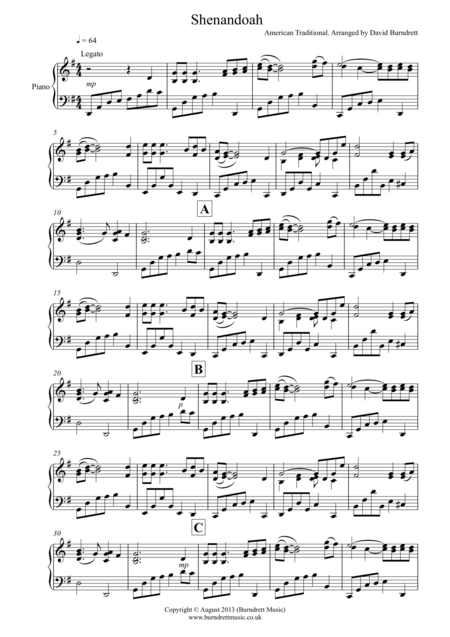 Shenandoah For Piano Solo Sheet Music