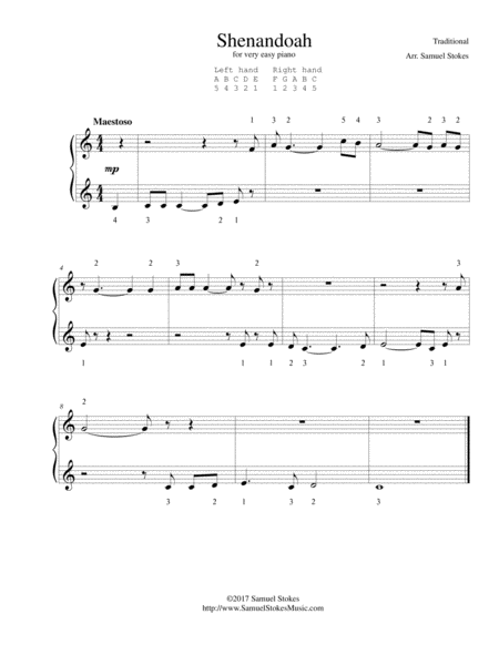 Free Sheet Music Shenandoah For Very Easy Piano