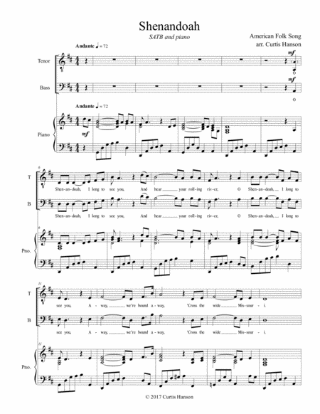 Free Sheet Music Shenandoah Satb