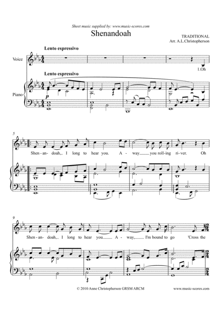 Free Sheet Music Shenandoah Voice And Piano