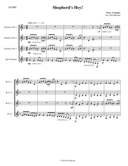 Shepherds Hey For Clarinet Quartet Sheet Music