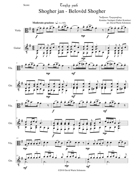 Free Sheet Music Shogher Jan Belovd Shogher For Viola And Guitar