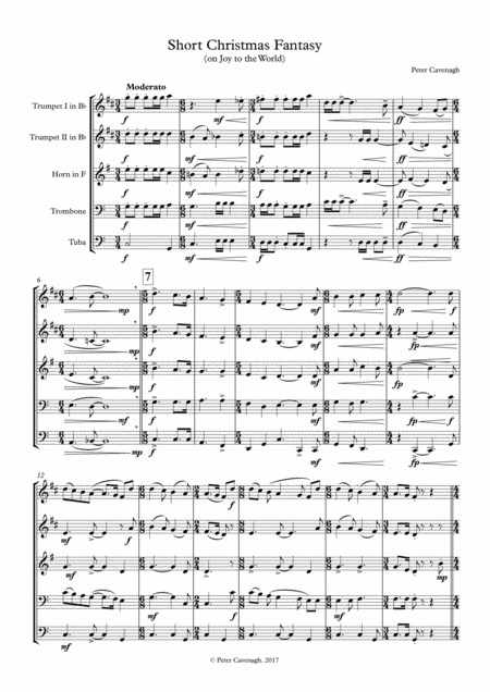 Short Christmas Fantasy On Joy To The World For Brass Quintet 2017 Holiday Contest Entry Sheet Music