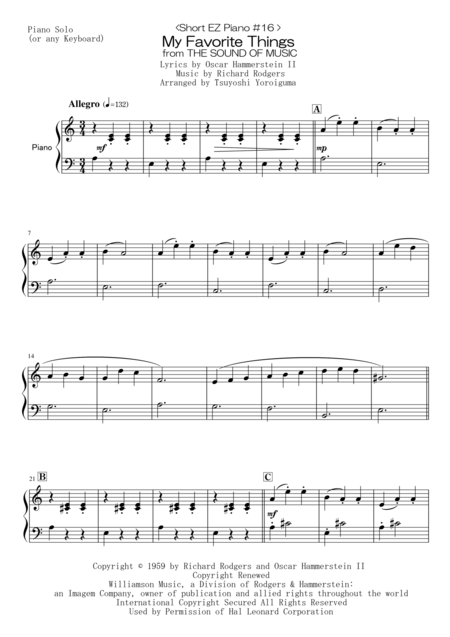 Free Sheet Music Short Ez Piano 16 My Favorite Things From The Sound Of Music