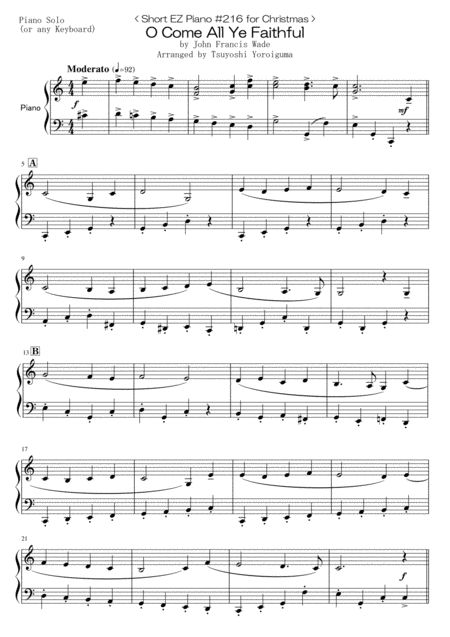 Free Sheet Music Short Ez Piano 216 For Christmas O Come All Ye Faithful