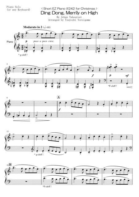 Free Sheet Music Short Ez Piano 242 For Christmas Ding Dong Merrily On High