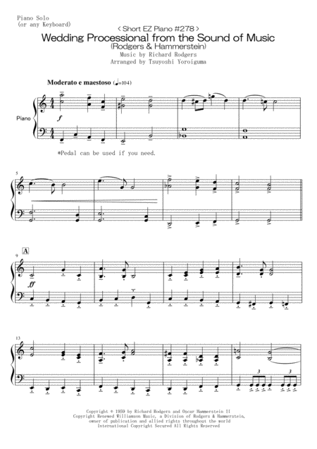 Free Sheet Music Short Ez Piano 278 Wedding Processional From The Sound Of Music