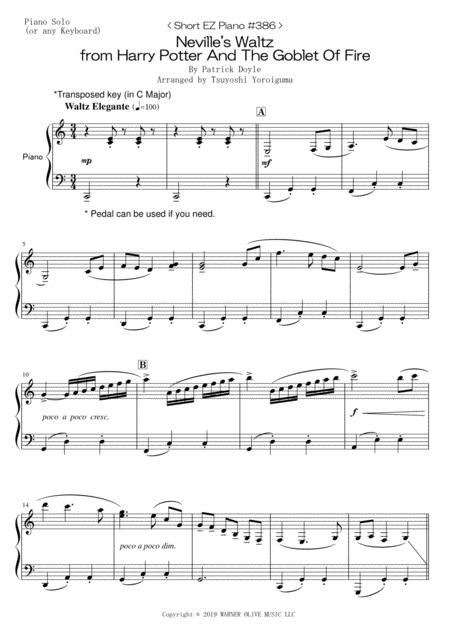 Free Sheet Music Short Ez Piano 386 Nevilles Waltz From Harry Potter And The Goblet Of Fire