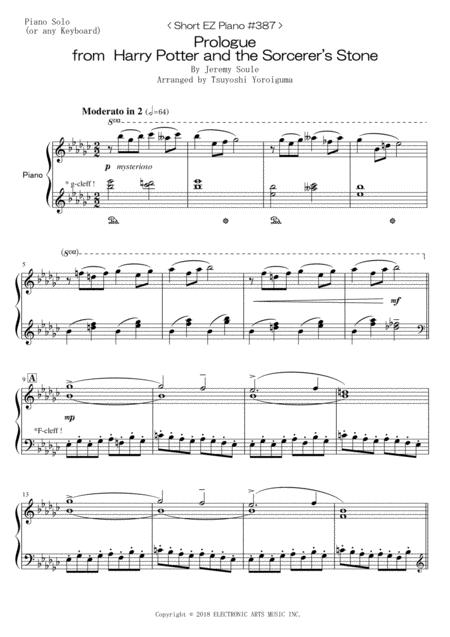 Short Ez Piano 387 Prologue From Harry Potter And The Sorcerers Stone Sheet Music