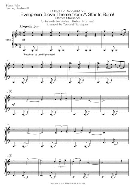 Free Sheet Music Short Ez Piano 415 Evergreen Love Theme From A Star Is Born