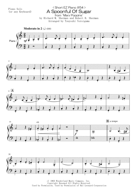 Free Sheet Music Short Ez Piano 54 A Spoonful Of Sugar From Mary Poppins