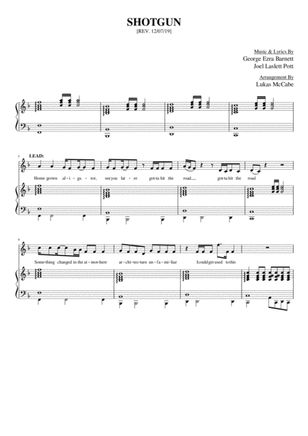 Shotgun George Ezra Sheet Music