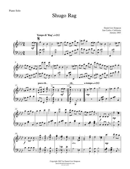 Shugo Rag For Piano Solo Sheet Music