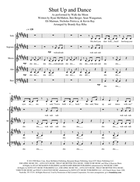 Shut Up And Dance Ssab A Cappella Sheet Music