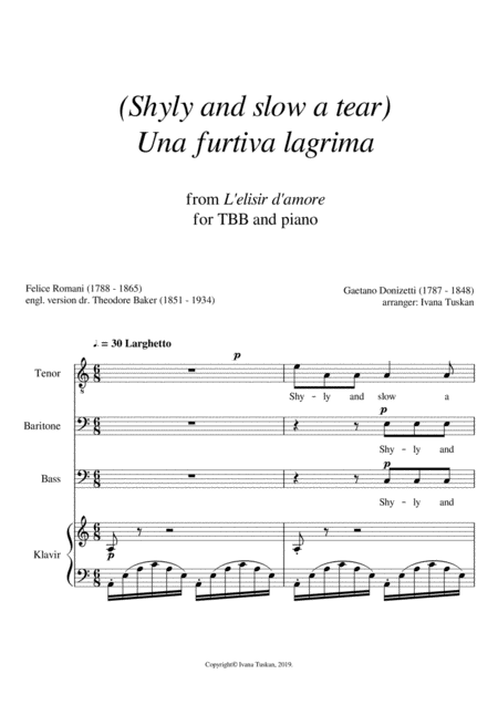 Shyly And Slow A Tear Una Furtiva Lagrima Tbb And Piano A Minor Sheet Music