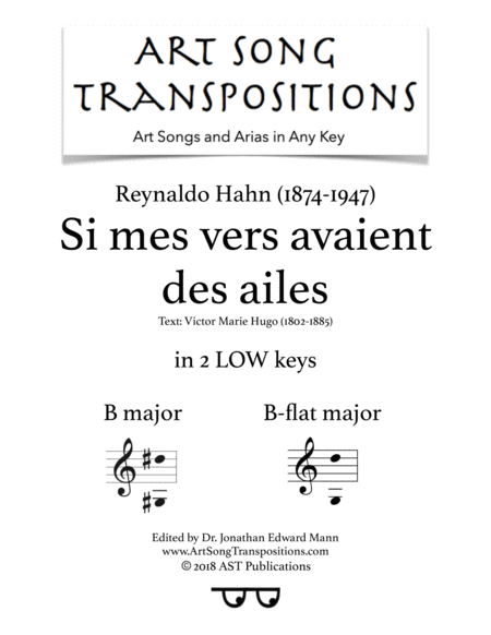 Si Mes Vers Avaient Des Ailes In 2 Low Keys B B Flat Major Sheet Music