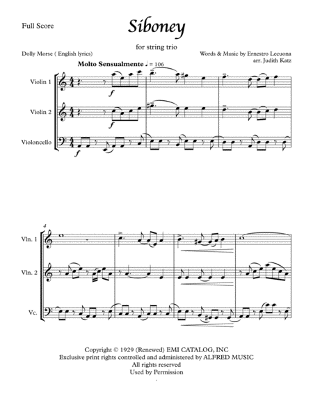 Siboney For String Trio Sheet Music