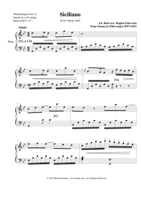 Siciliano Bach Lever Harp Solo Sheet Music