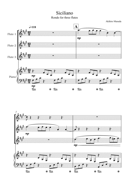 Siciliano For Three Flutes Piano Sheet Music