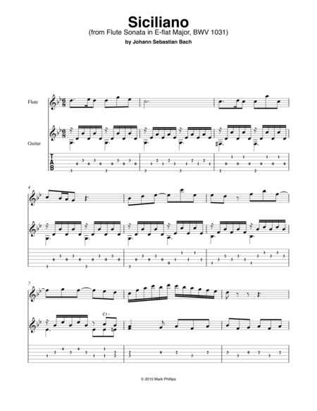 Free Sheet Music Siciliano From From Flute Sonata In E Flat Major Bwv 1031