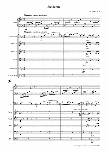 Sicilienne For Cello And String Orchestra Op 78 Sheet Music