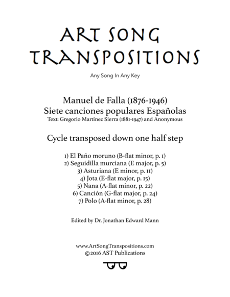 Siete Canciones Populares Espaolas Transposed Down One Half Step Sheet Music