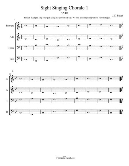 Sight Singing 4 Part Satb Chorale Practice Sheet Music