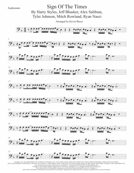 Sign Of The Times Euphonium Original Key Sheet Music