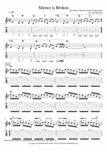 Silence Is Broken Damn Yankees Guitar Sheet Music