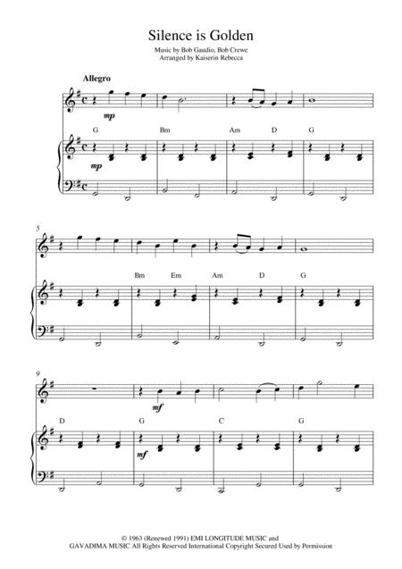 Silence Is Golden For Violin Solo And Piano Accompaniment Sheet Music