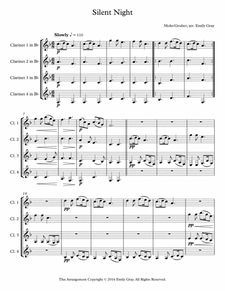 Silent Night 4 Clarinets Sheet Music