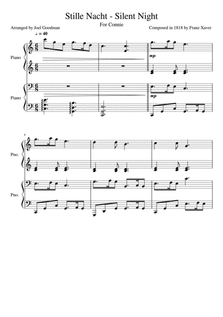 Free Sheet Music Silent Night 4 Hands 1 Piano