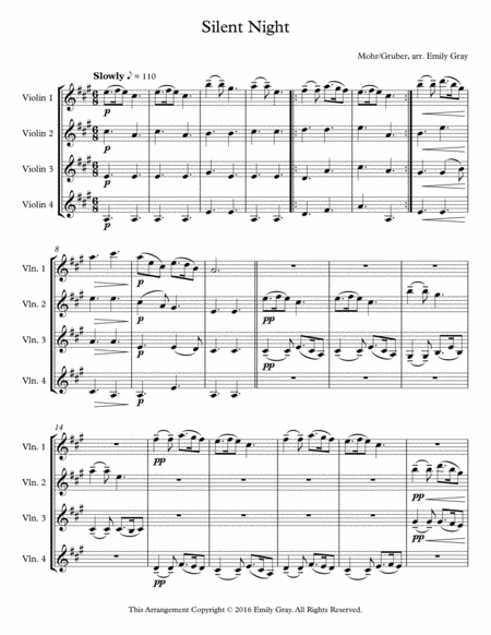 Silent Night 4 Violins Sheet Music