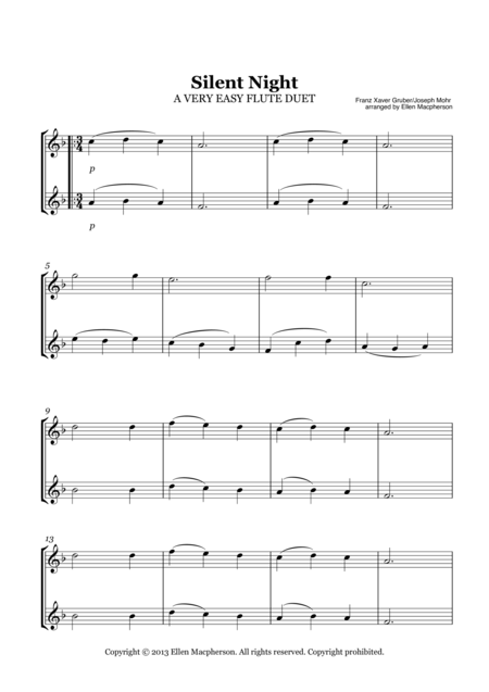 Silent Night A Very Easy Christmas Duet For Two Flutes Sheet Music