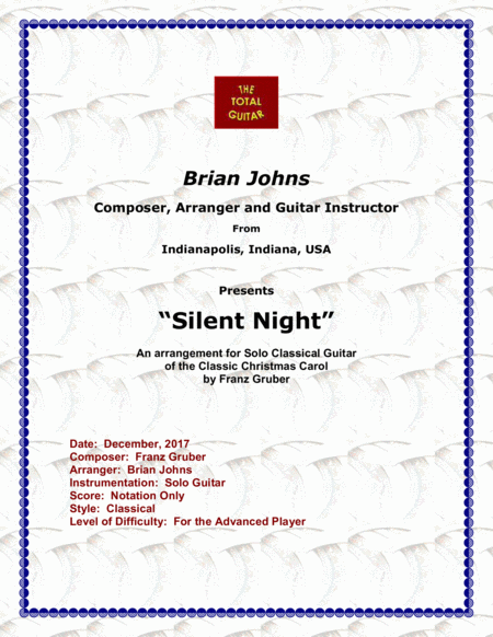 Free Sheet Music Silent Night Arranged For Classical Guitar