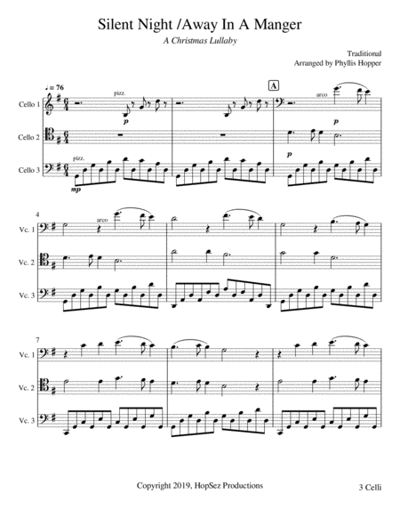 Free Sheet Music Silent Night Away In A Manger Cello Trio