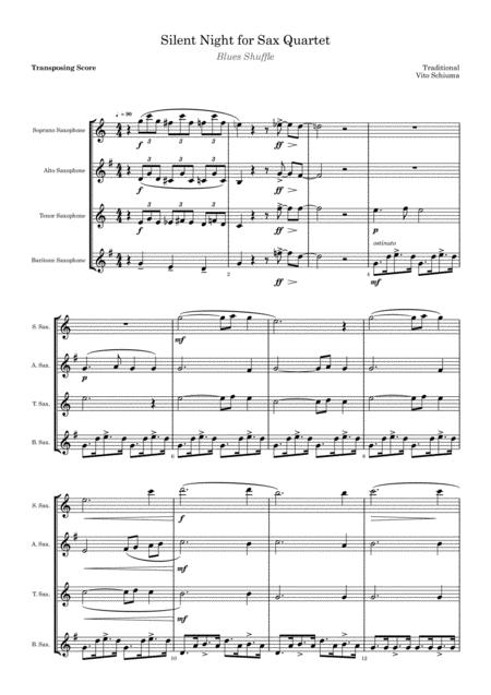 Free Sheet Music Silent Night Blues Shuffle For Sax Quartet Easy