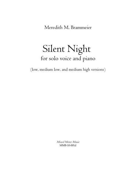 Free Sheet Music Silent Night Collection For Voice And Piano Low Medium Low And Medium High Versions