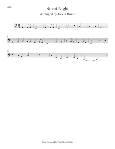 Silent Night Easy Key Of C Cello Sheet Music