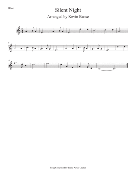 Silent Night Easy Key Of C Oboe Sheet Music