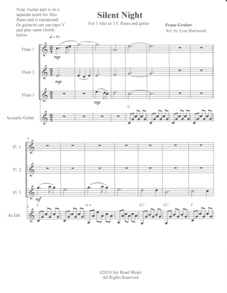 Silent Night Flute Trio With Guitar Sheet Music