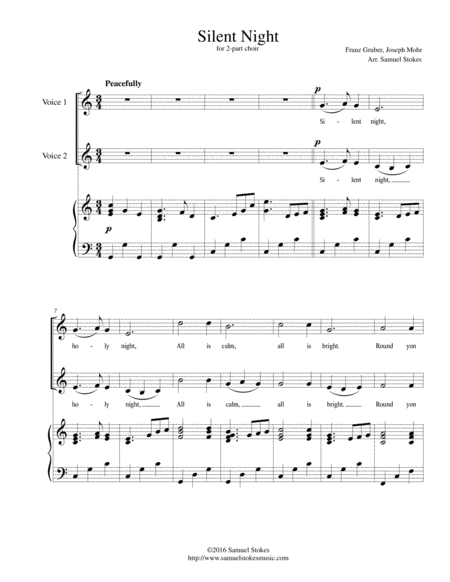 Silent Night For 2 Part Choir With Piano Accompaniment Sheet Music