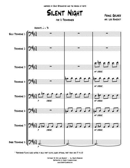 Silent Night For 8 Trombones Sheet Music