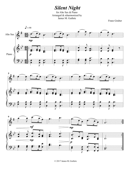 Free Sheet Music Silent Night For Alto Sax Piano