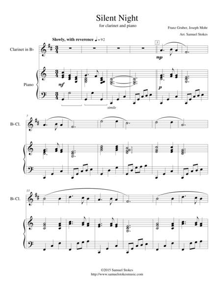 Silent Night For B Clarinet And Piano Sheet Music