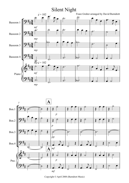 Free Sheet Music Silent Night For Bassoon Quartet