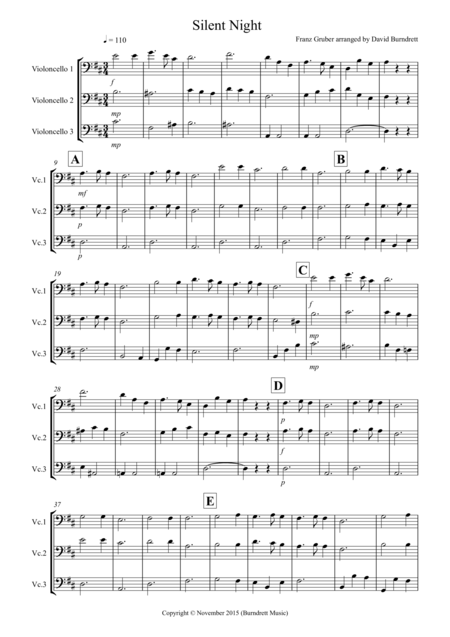 Free Sheet Music Silent Night For Cello Trio