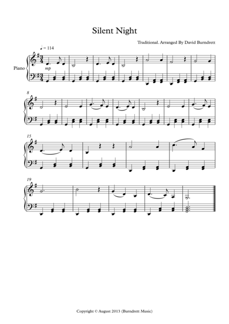 Free Sheet Music Silent Night For Easy Piano Solo