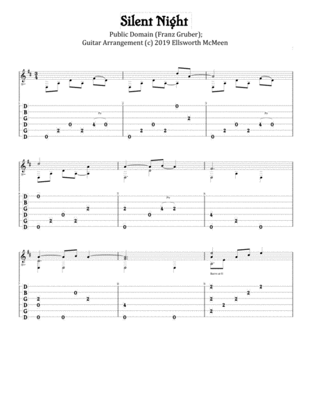 Silent Night For Fingerstyle Guitar Tuned Open G Dgdgbd Sheet Music