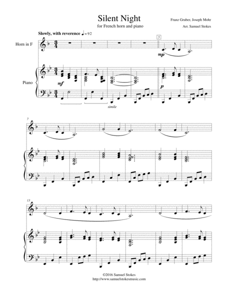 Silent Night For French Horn And Piano Sheet Music